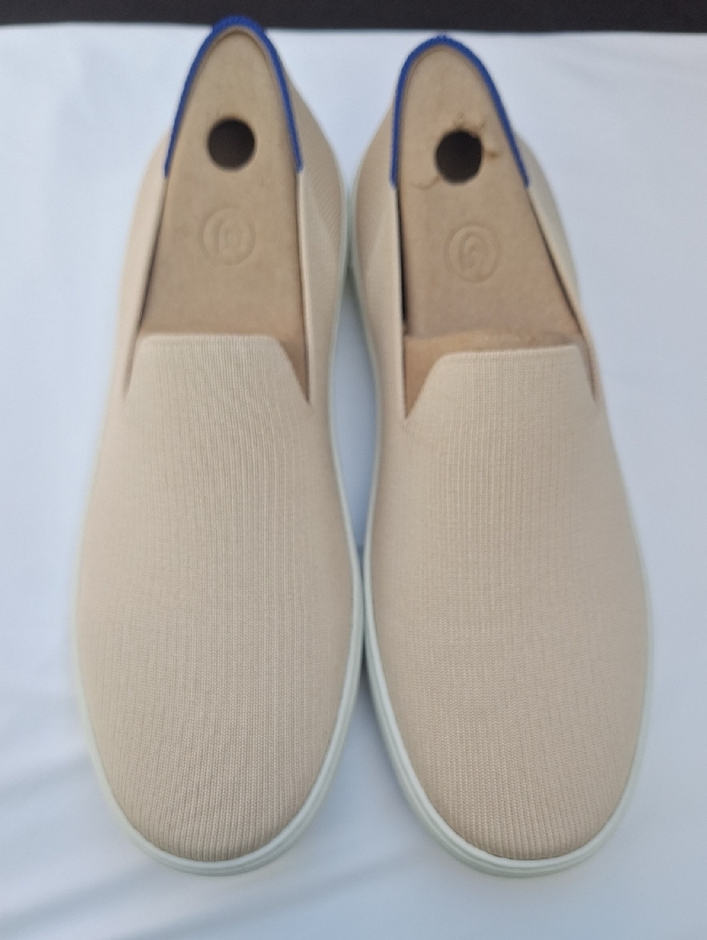 Rothy's Beige Slip-On Loafers with Blue Heel Tab